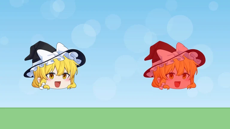 左に魔理沙の立ち絵。右にも魔理沙の立ち絵があり、全体が赤く染まって見える