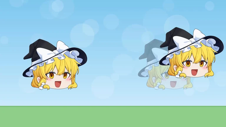 左に魔理沙、右に薄い魔理沙と、そこから右上へずれたはっきりした魔理沙