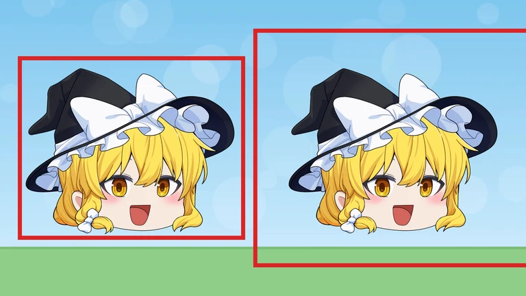 左は魔理沙のすぐまわりに赤い枠、右は魔理沙から大きく離れた赤い枠