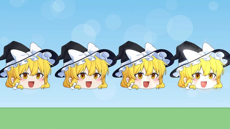 魔理沙の立ち絵が4つ並び、右へ行くほど全体が明るく光っている