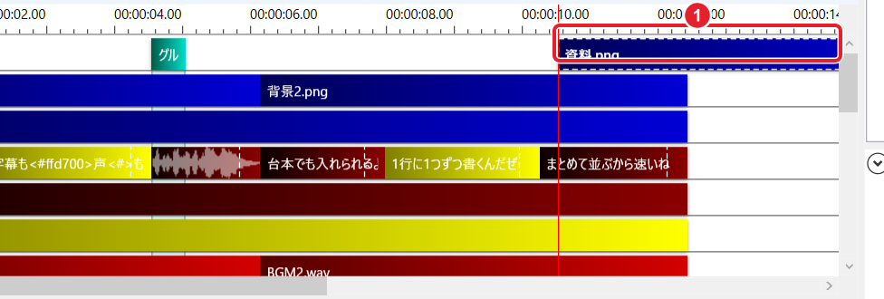 レイヤー00 の 632 フレーム目から置かれた資料.png のアイテムを赤枠で示している