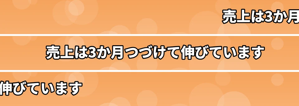テロップが右から入り、真ん中を通り、左へ出ていく3つのコマ